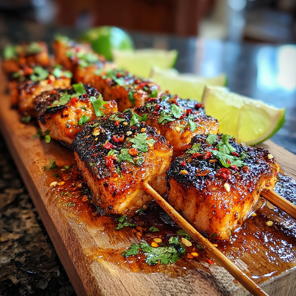Spicy Lime Salmon Skewers